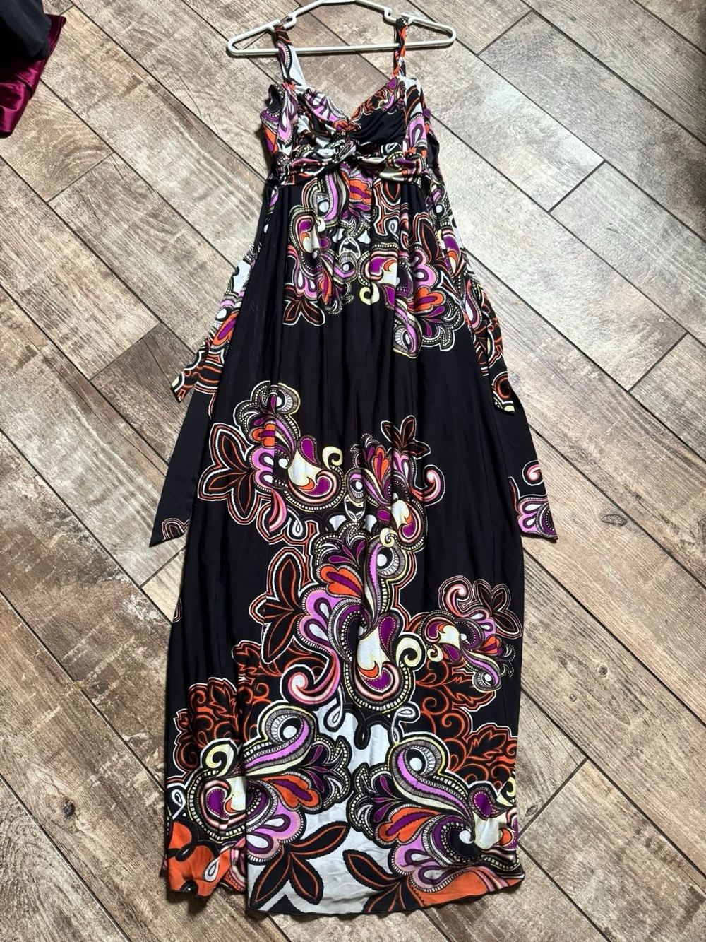 Black Floral Print Maxi Dress with Pink & Orange Accents